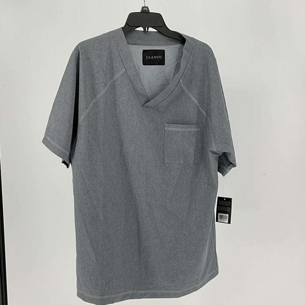 Jaanuu Men's Gray V-Neck Raglan Scrubs Top Medical Uniform Size XL NEW